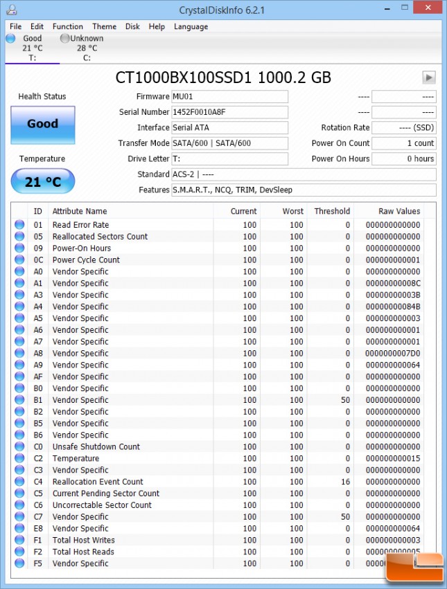 Crucial BX100 CrystalDiskInfo