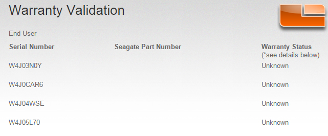 Seagate Warranty Validation