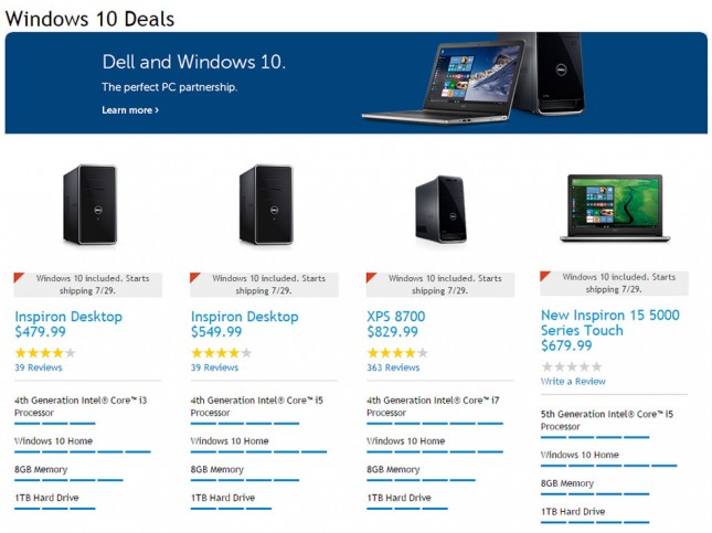 Dell Windows 10 Pre-Order Deals