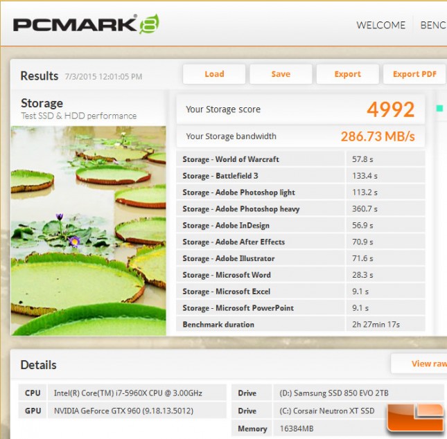PCMark 8 Storage Test Samsung 850 EVO 2TB