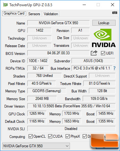 GTX 950 GPU-Z