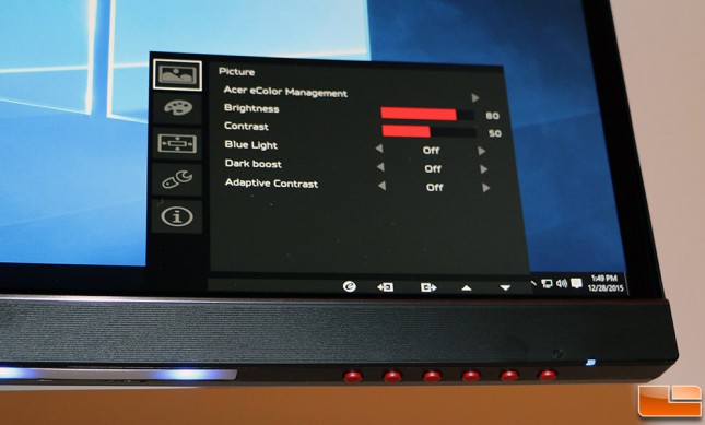 Acer X34 Display OSD Control Buttons