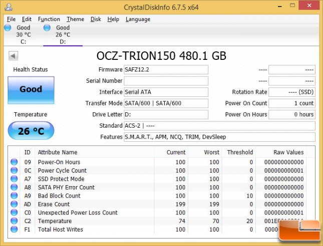 OCZ Trion 150 CrystalDiskInfo