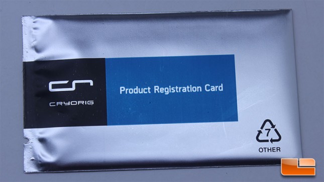 Cryorig A80 Registration Card