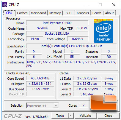 Intel Pentium G4400 CPU-Z Overclocked