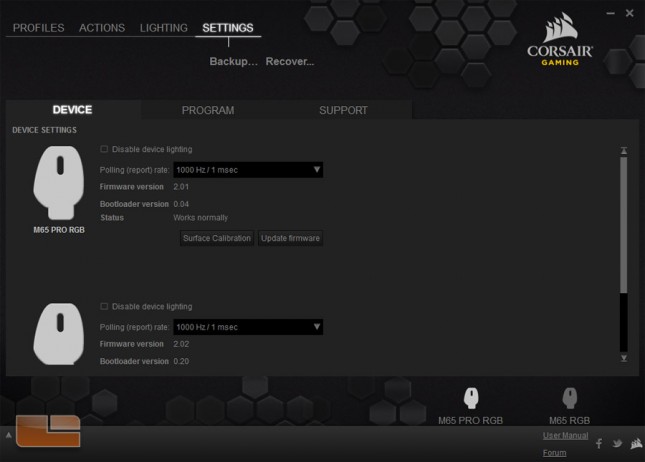 Corsair Gaming M65 PRO RGB CUE Software