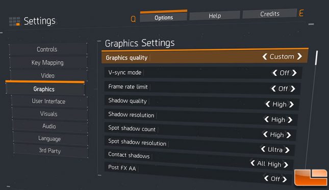 The Division settings 