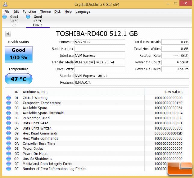 OCZ RD400 CrystalDiskInfo