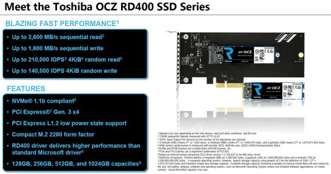 Toshiba OCZ RD400 Series Key Features