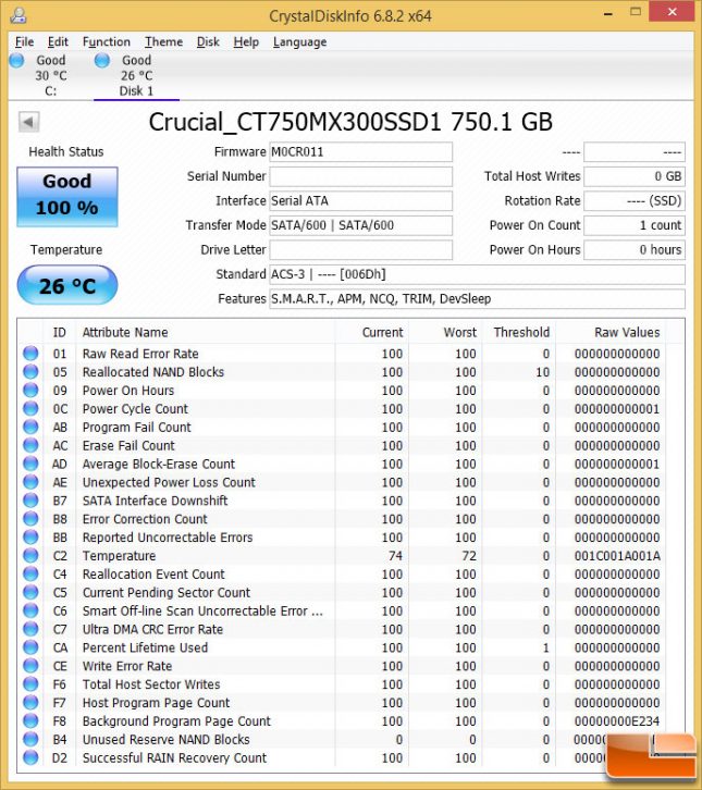 Crucial MX300 CrystalDiskInfo