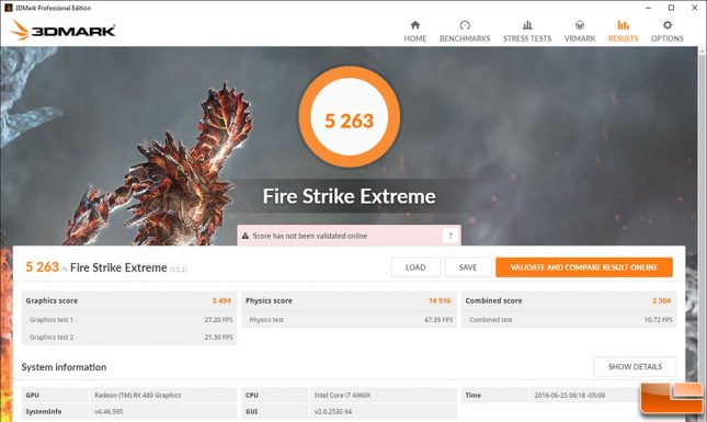 AMD Radeon RX 480 Fire Strike Stock