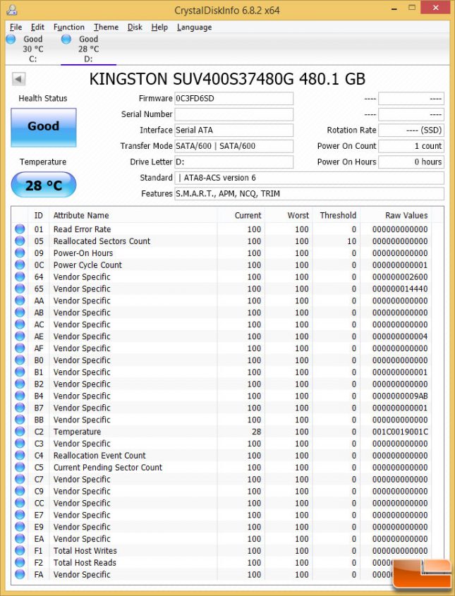 Kingston UV400 480GB CrystalDiskInfo