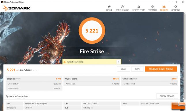 Radeon RX 460 3DMark Fire Strike
