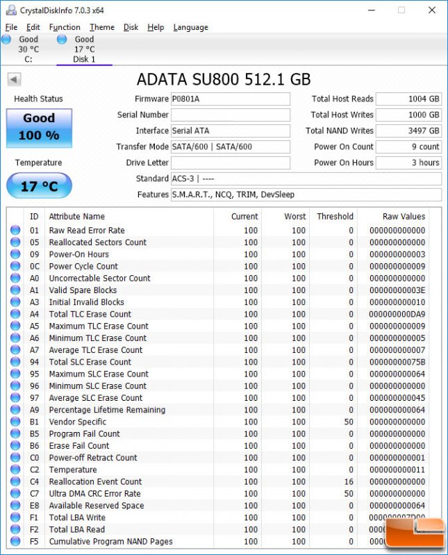 ADATA SU800 CrystalDiskInfo