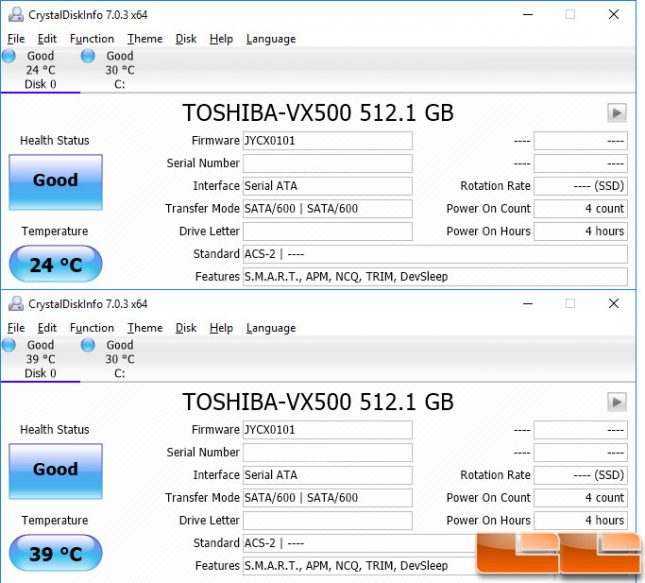 VX500 Temps