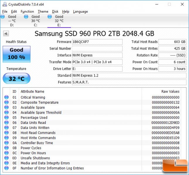 Samsung 960 Pro CrystalDiskInfo