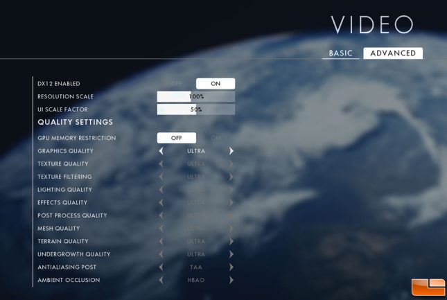Battlefield 1 Advanced Video Card Settings