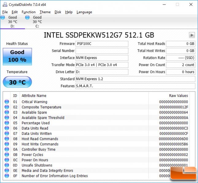 Intel SSD 600p CrystalDiskInfo