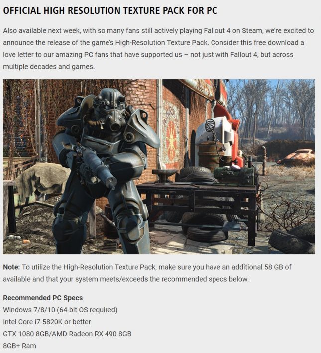 bethesda fallout 4 HR Texture Requirements