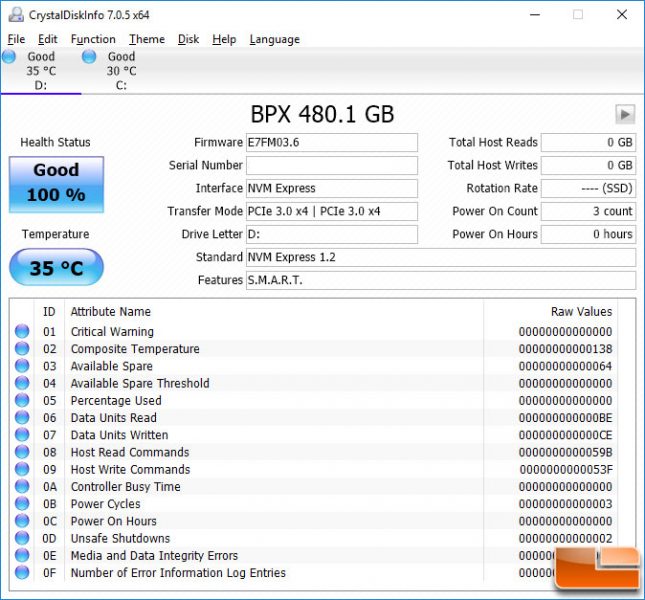 MyDigitalSSD BPX CrystalDiskInfo