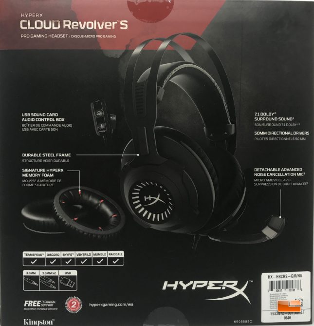HyperX Cloud Revolver S Gaming Headset Box Back