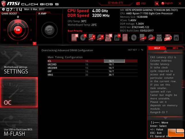 MSI X370 Memory Timing Adjustments