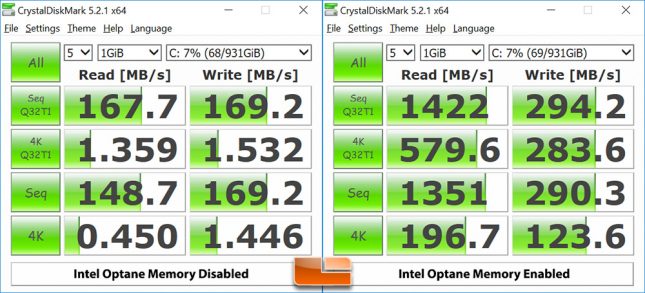 Intel Optane Memory CrystalDiskMark