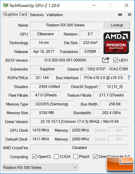 Sapphire NITRO+ Radeon RX 580 Limited Edition Video Card Review
