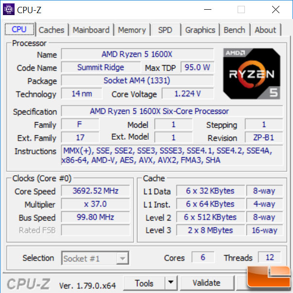 AMD Ryzen 5 1600X CPU-Z Stock