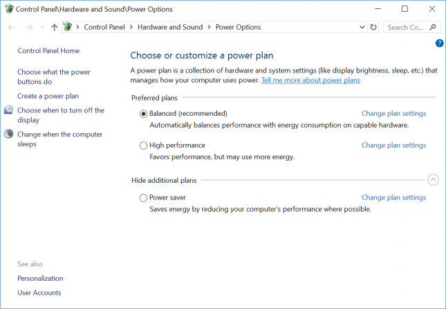 Windows 10 Power Plan