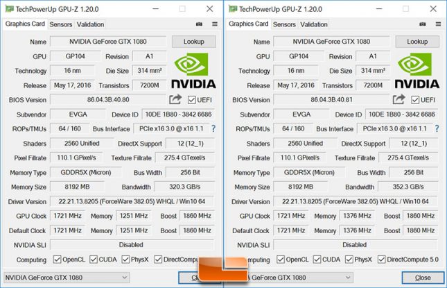 EVGA GeForce GTX 1080 FTW2 11GHz Memory