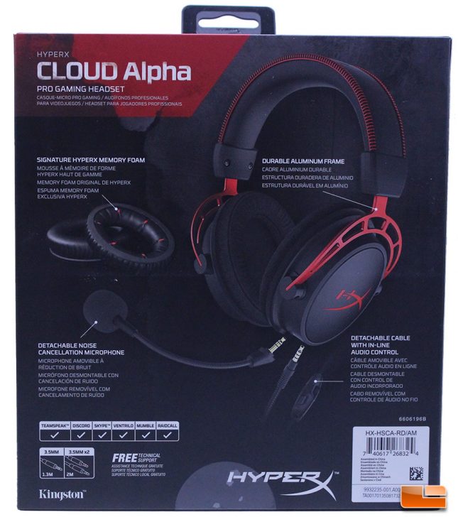 HyperX Cloud Alpha Retail Packaging -Rear of Box