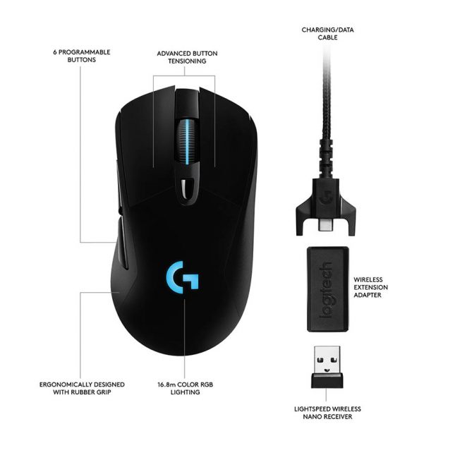 Logitech G903 LIGHTSPEED Gaming Mouse with POWERPLAY Wireless Charging  Compatibility