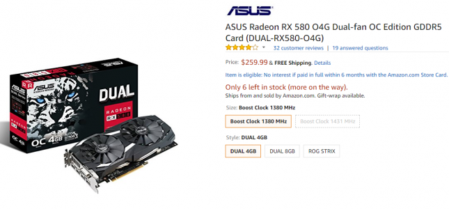 ASUS Radeon RX 580 4GB