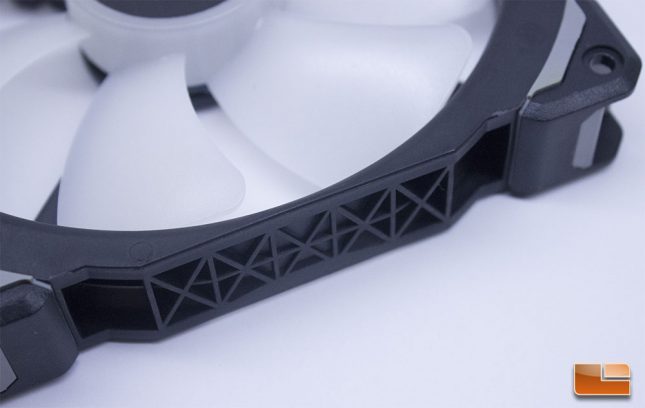 The Corsair ML140 Pro RGB features a side-cut pattern that makes the frame stronger