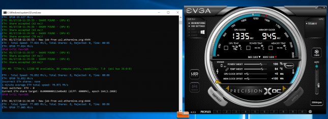 NVIDIA Titan V Overclocked Ether Mining