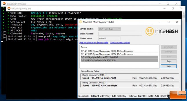 Threadripper 1950X Nicehash Mining