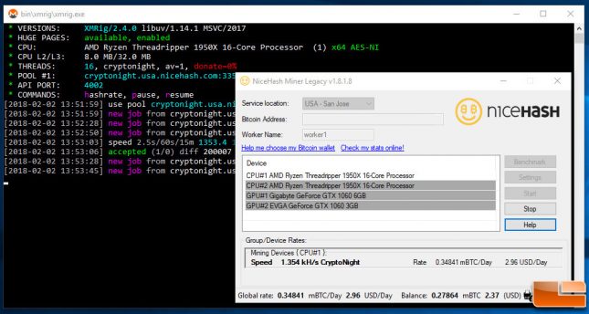 Threadripper 1950X Nicehash Mining