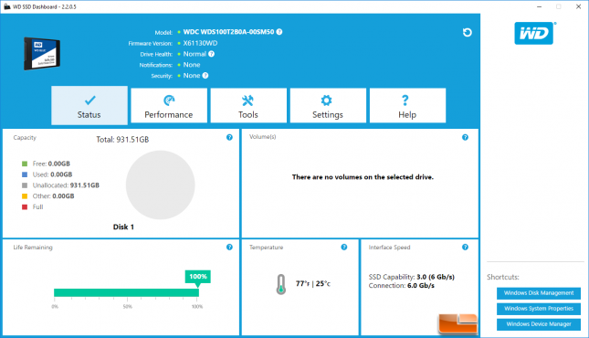 WD SSD Dashboard