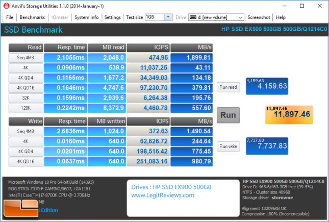 EX900 500GB on Windows 10 version 1607