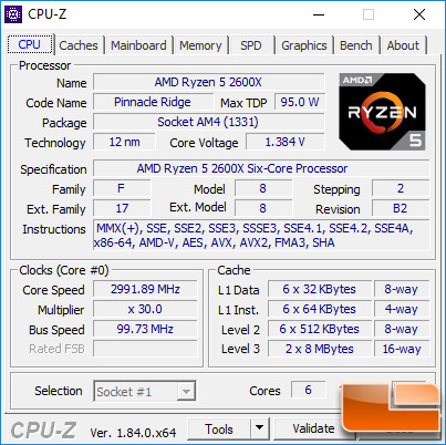 Ryzen 5 2600X CPU-Z Screen Capture