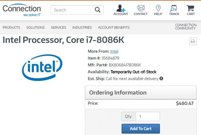 Intel Core i7-8086K Pricing
