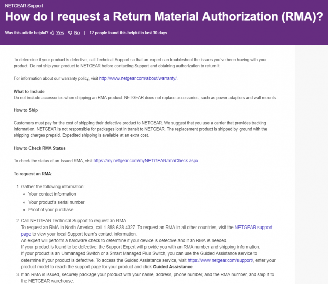 Netgear RMA Procedure