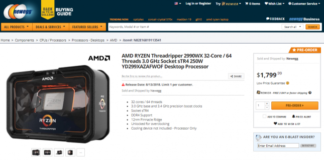AMD RYZEN Threadripper 2990WX CPU Pre-Order