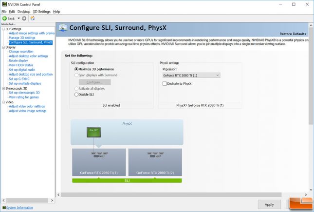 RTX 2080 Ti SLI Enabled - NVIDIA Control Panel