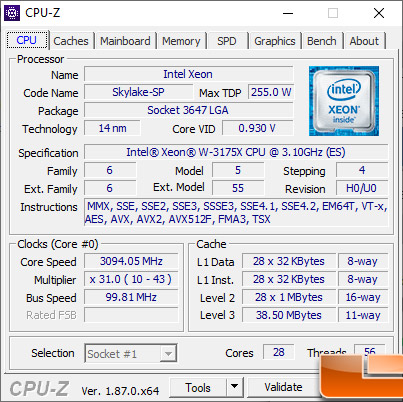 Intel Xeon W-3175X CPU-Z