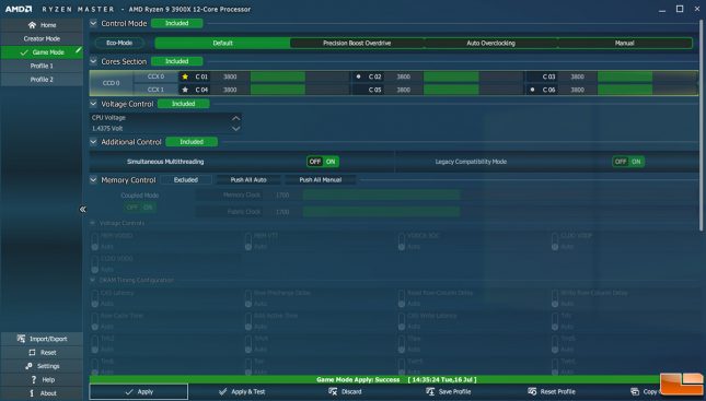 Game Mode in Ryzen Master on 3900X