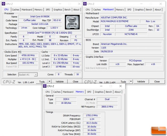 Intel Z390 Test Platform Settings