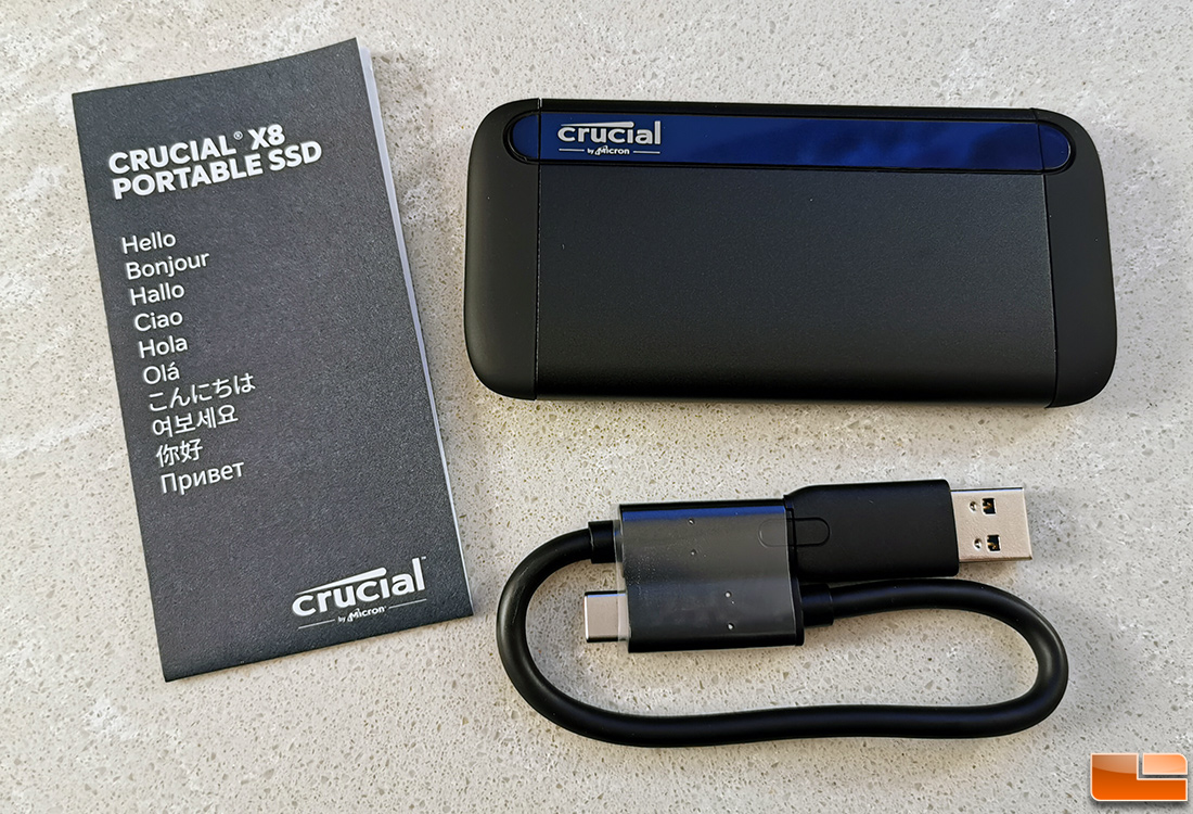 Crucial 1TB X8 USB SSD Front With Cable - ServeTheHome