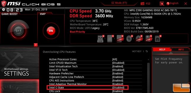 MSI Z390 Motherboard Settings